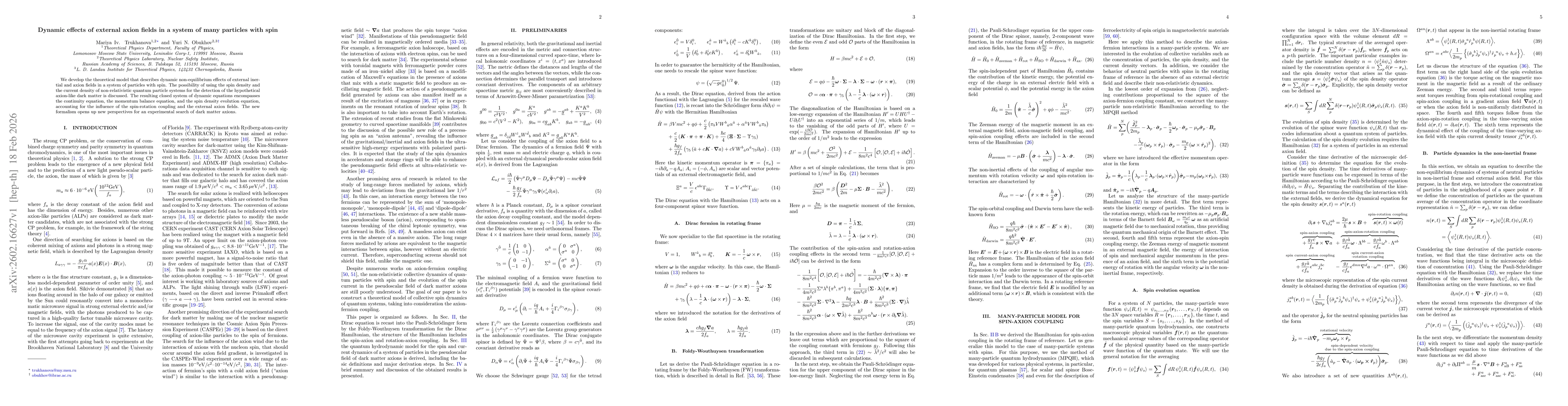 Thumbnail for Dynamic effects of external axion fields in a system of many particles with spin