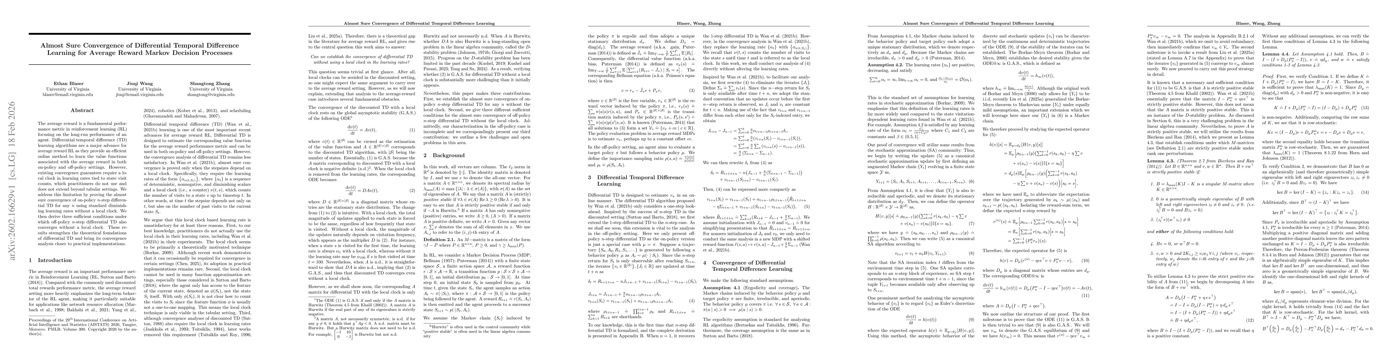 Thumbnail for Almost Sure Convergence of Differential Temporal Difference Learning for Average Reward Markov Decision Processes