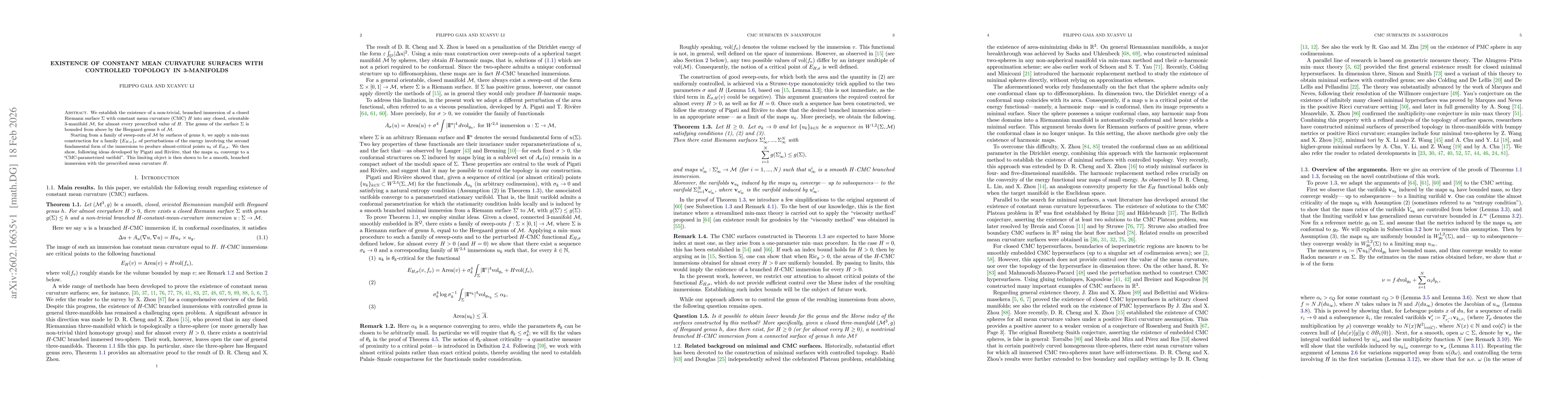 Thumbnail for Existence of constant mean curvature surfaces with controlled topology in 3-manifolds