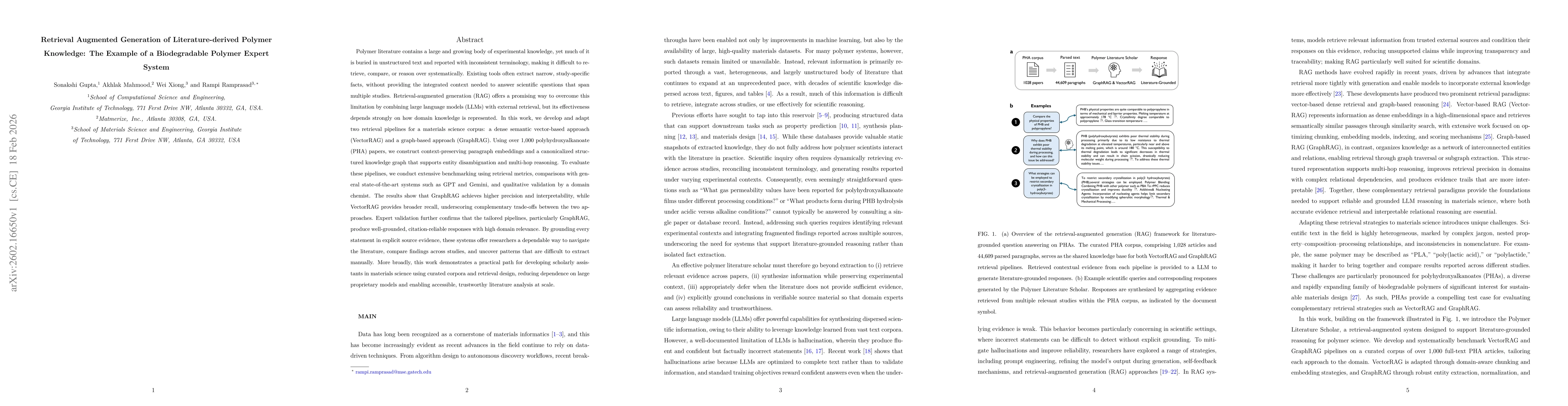 Thumbnail for Retrieval Augmented Generation of Literature-derived Polymer Knowledge: The Example of a Biodegradable Polymer Expert System
