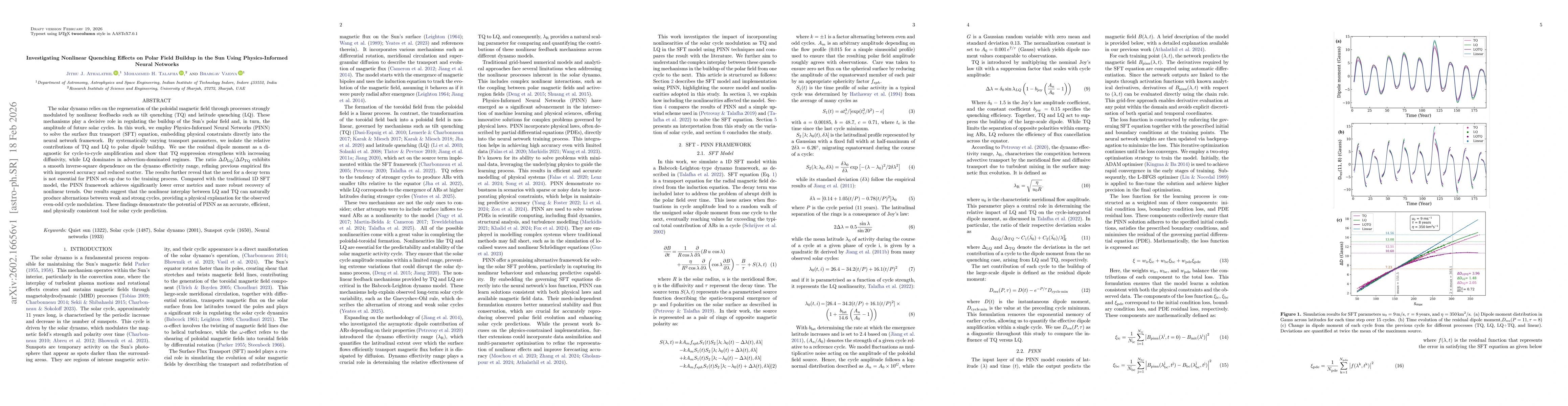 Thumbnail for Investigating Nonlinear Quenching Effects on Polar Field Buildup in the Sun Using Physics-Informed Neural Networks