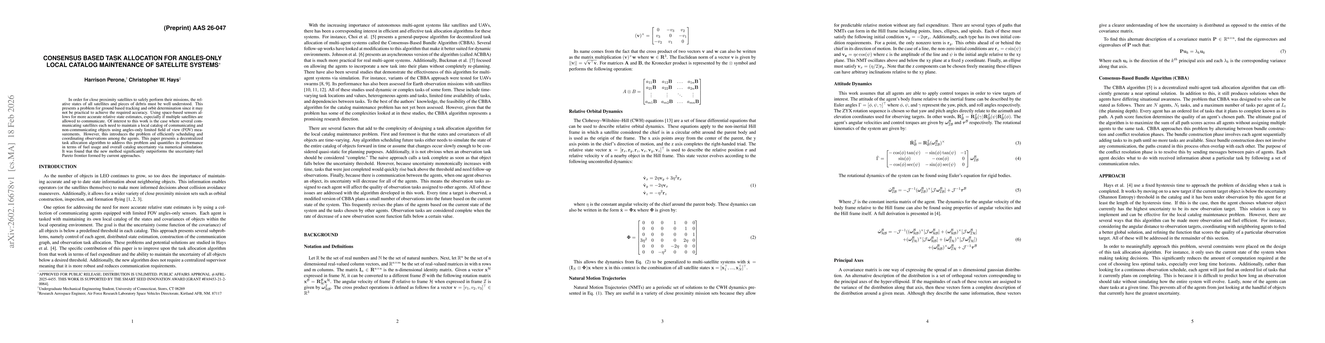 Thumbnail for Consensus Based Task Allocation for Angles-Only Local Catalog Maintenance of Satellite Systems