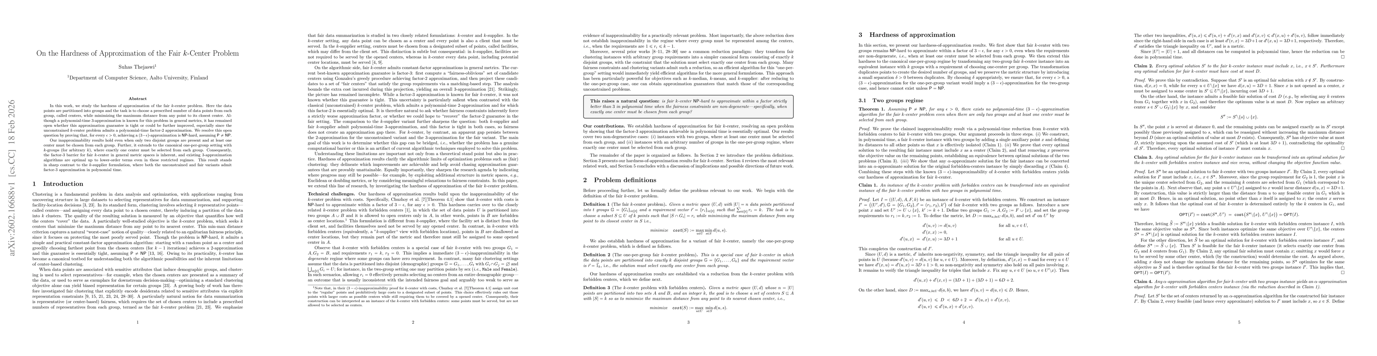 Thumbnail for On the Hardness of Approximation of the Fair k-Center Problem