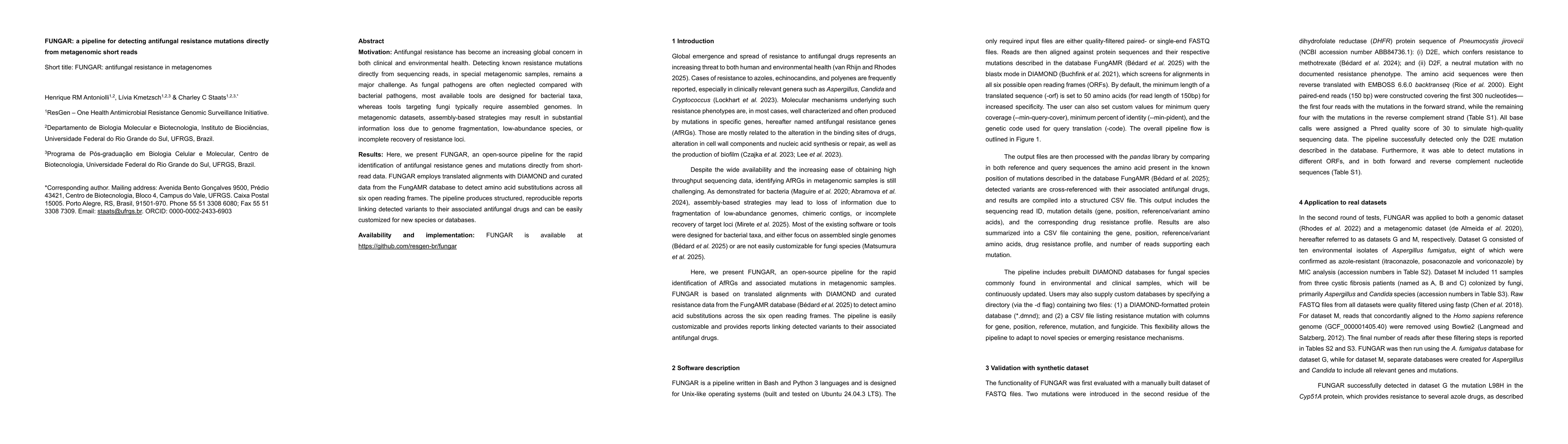 Thumbnail for FUNGAR: a pipeline for detecting antifungal resistance mutations directly from metagenomic short reads