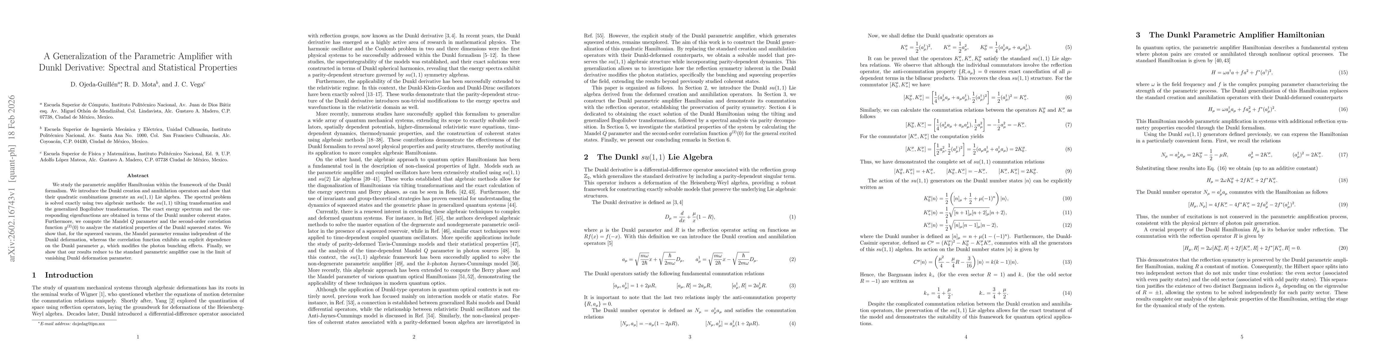 Thumbnail for A Generalization of the Parametric Amplifier with Dunkl Derivative: Spectral and Statistical Properties