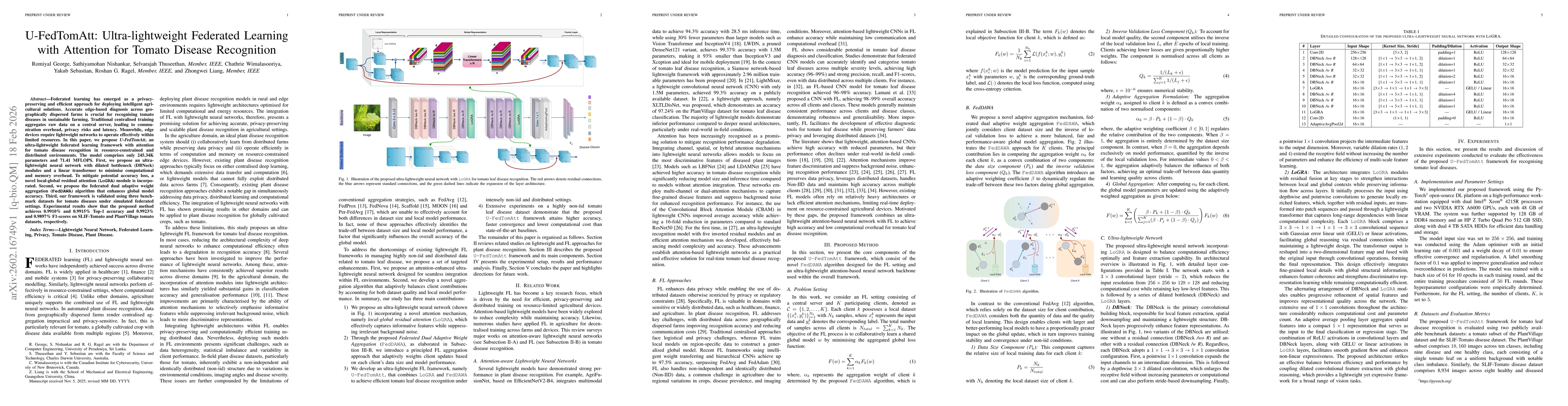 Thumbnail for U-FedTomAtt: Ultra-lightweight Federated Learning with Attention for Tomato Disease Recognition
