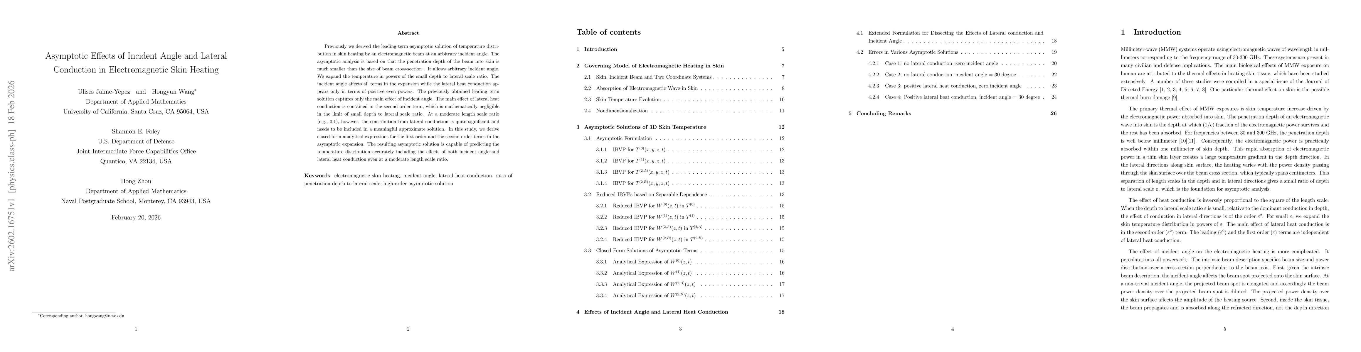 Thumbnail for Asymptotic Effects of Incident Angle and Lateral Conduction in Electromagnetic Skin Heating