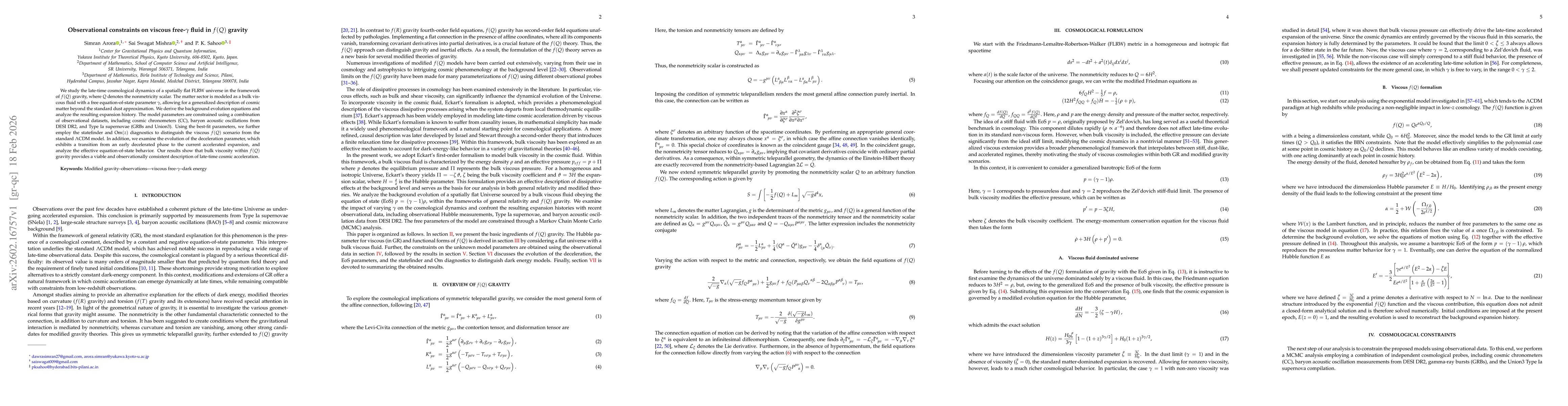Thumbnail for Observational constraints on viscous free-$γ$ fluid in $f(Q)$ gravity