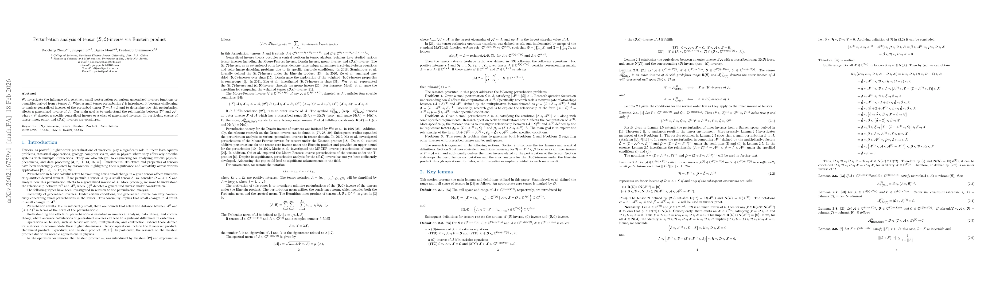 Thumbnail for Perturbation analysis of tensor $(\mathcal{B},\mathcal{C})$-inverse via Einstein product