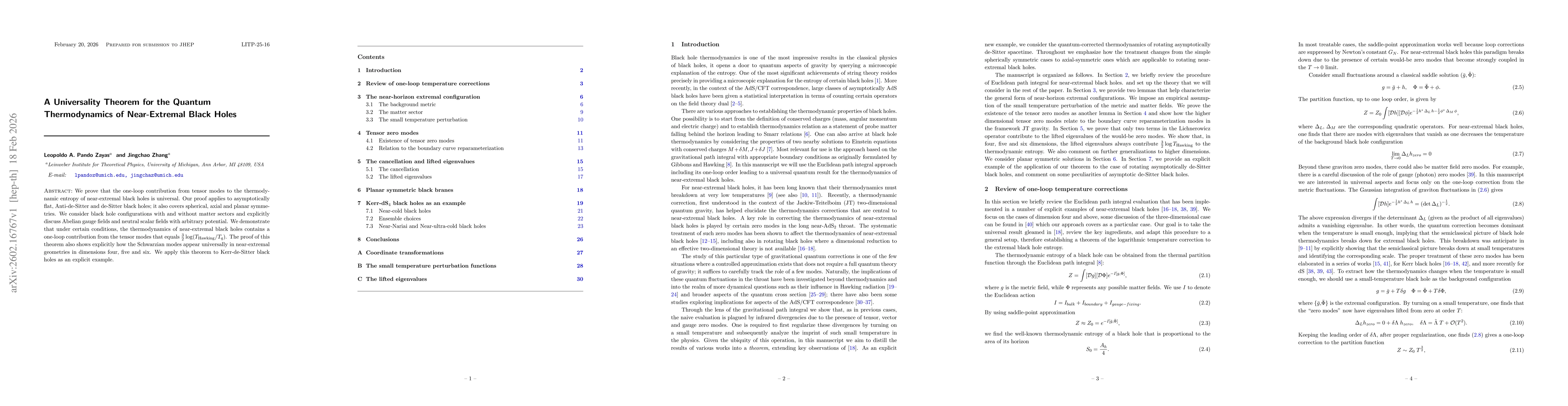 Thumbnail for A Universality Theorem for the Quantum Thermodynamics of Near-Extremal Black Holes