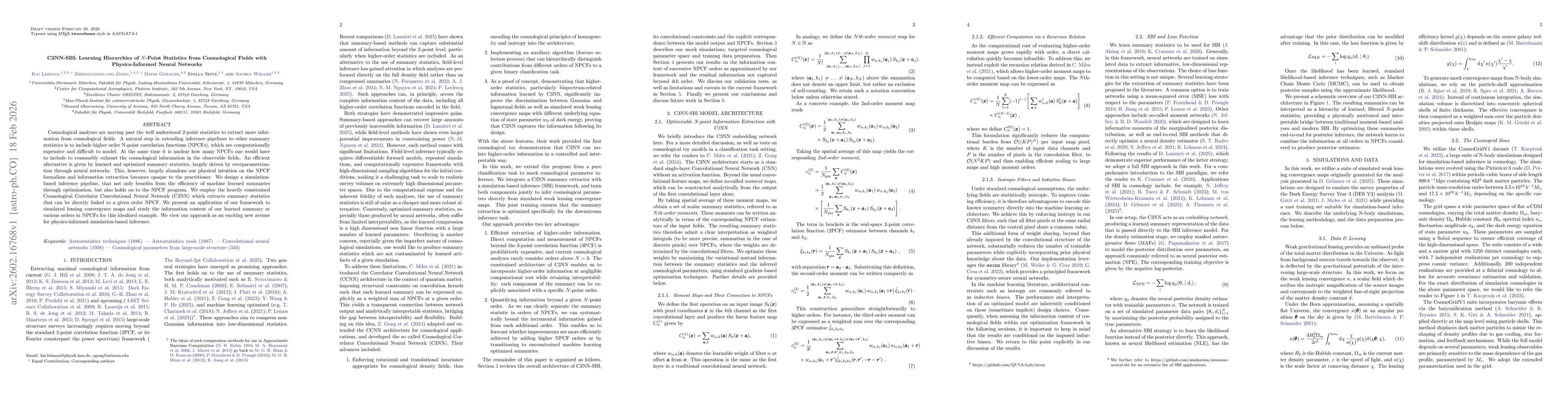 Thumbnail for C3NN-SBI: Learning Hierarchies of $N$-Point Statistics from Cosmological Fields with Physics-Informed Neural Networks