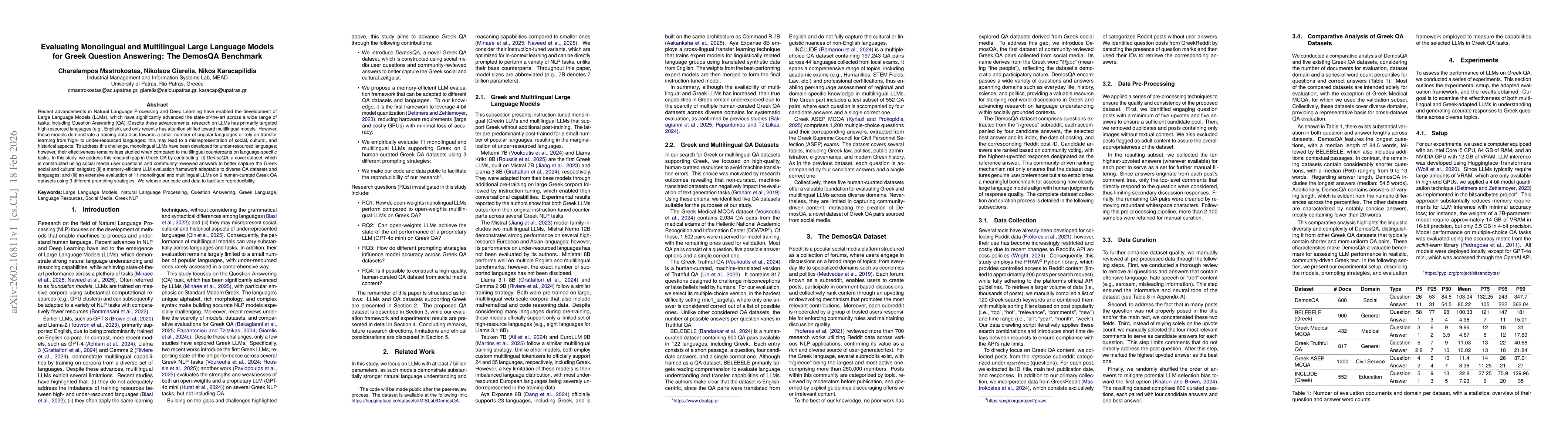 Thumbnail for Evaluating Monolingual and Multilingual Large Language Models for Greek Question Answering: The DemosQA Benchmark