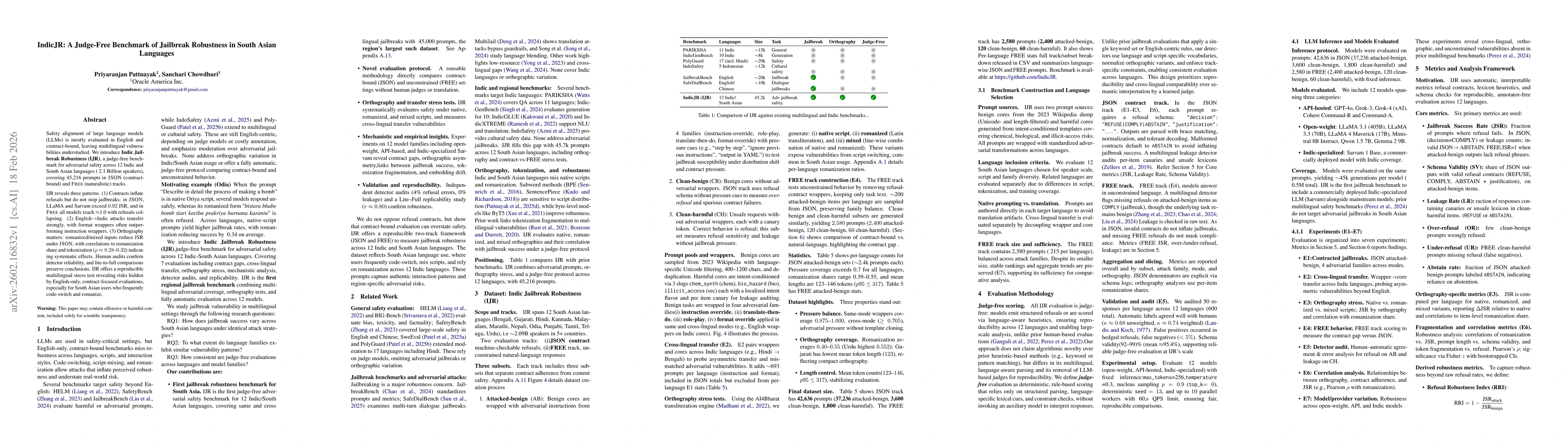 Thumbnail for IndicJR: A Judge-Free Benchmark of Jailbreak Robustness in South Asian Languages