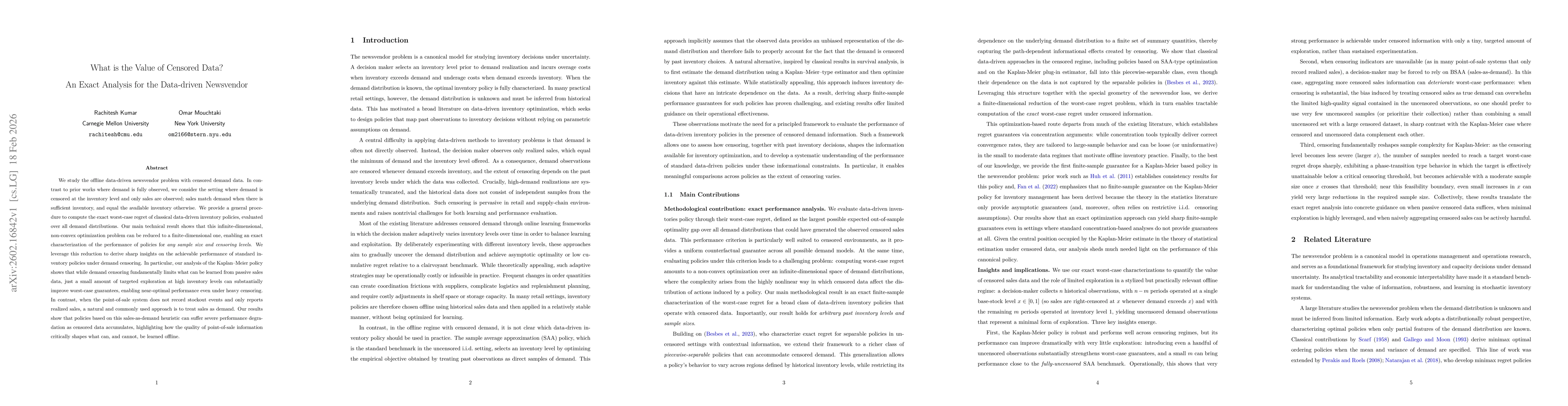 Thumbnail for What is the Value of Censored Data? An Exact Analysis for the Data-driven Newsvendor