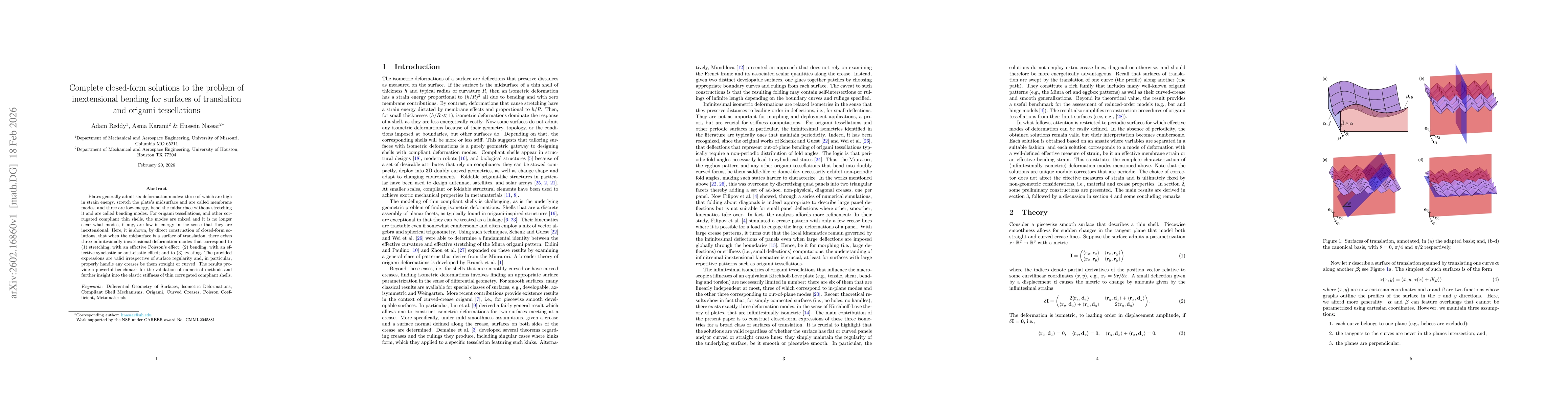 Thumbnail for Complete closed-form solutions to the problem of inextensional bending for surfaces of translation and origami tessellations