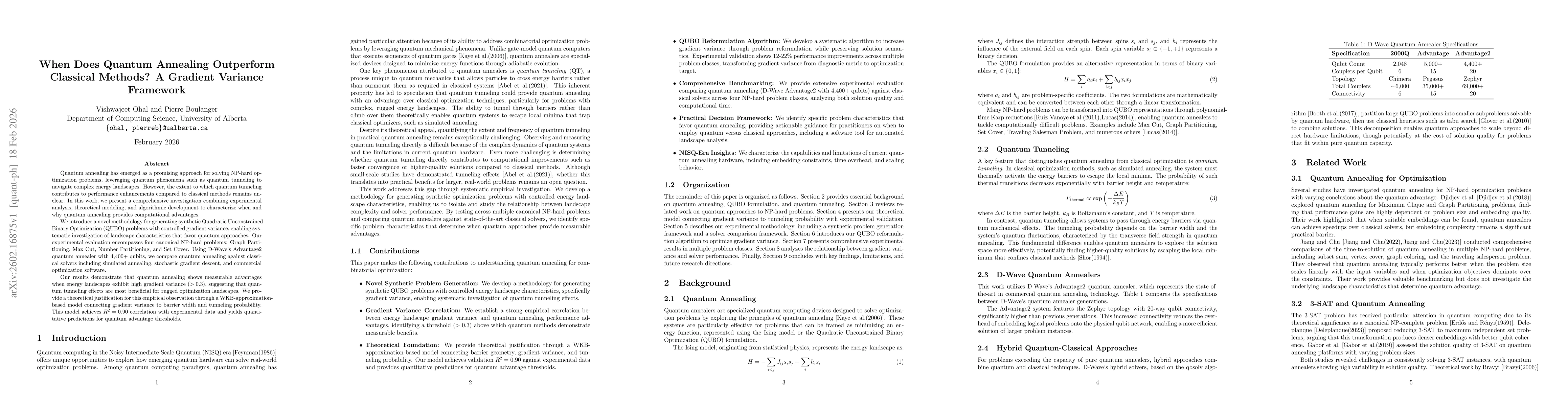 Thumbnail for When Does Quantum Annealing Outperform Classical Methods? A Gradient Variance Framework