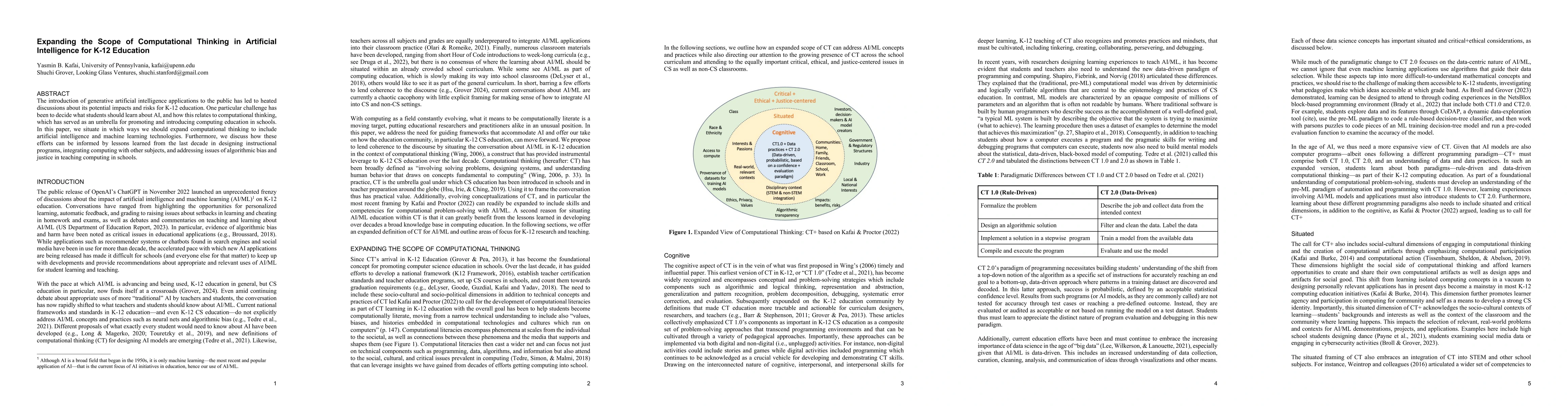 Thumbnail for Expanding the Scope of Computational Thinking in Artificial Intelligence for K-12 Education