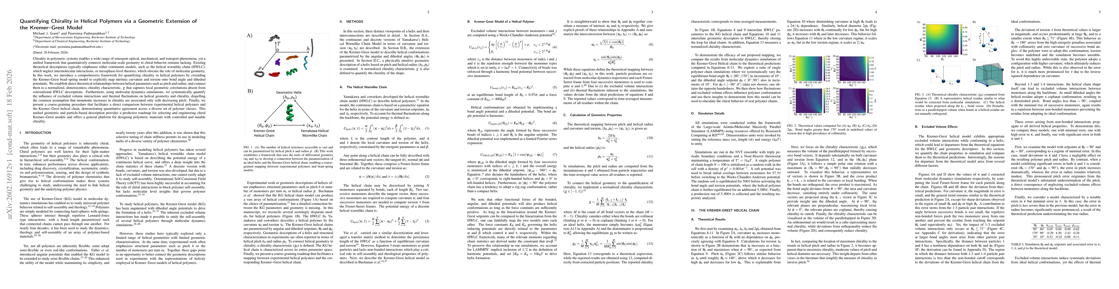 Thumbnail for Quantifying Chirality in Helical Polymers via a Geometric Extension of the Kremer-Grest Model