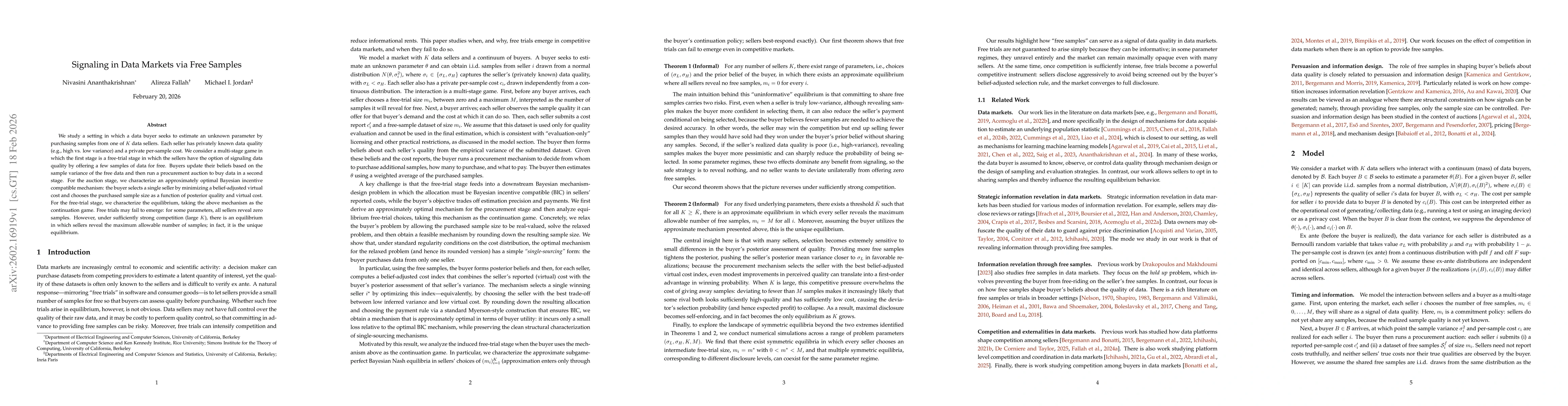 Thumbnail for Signaling in Data Markets via Free Samples
