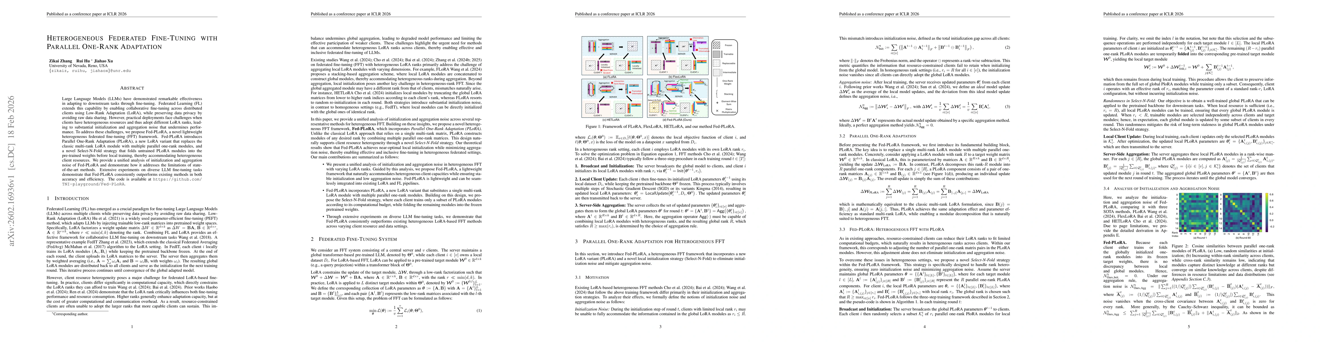 Thumbnail for Heterogeneous Federated Fine-Tuning with Parallel One-Rank Adaptation