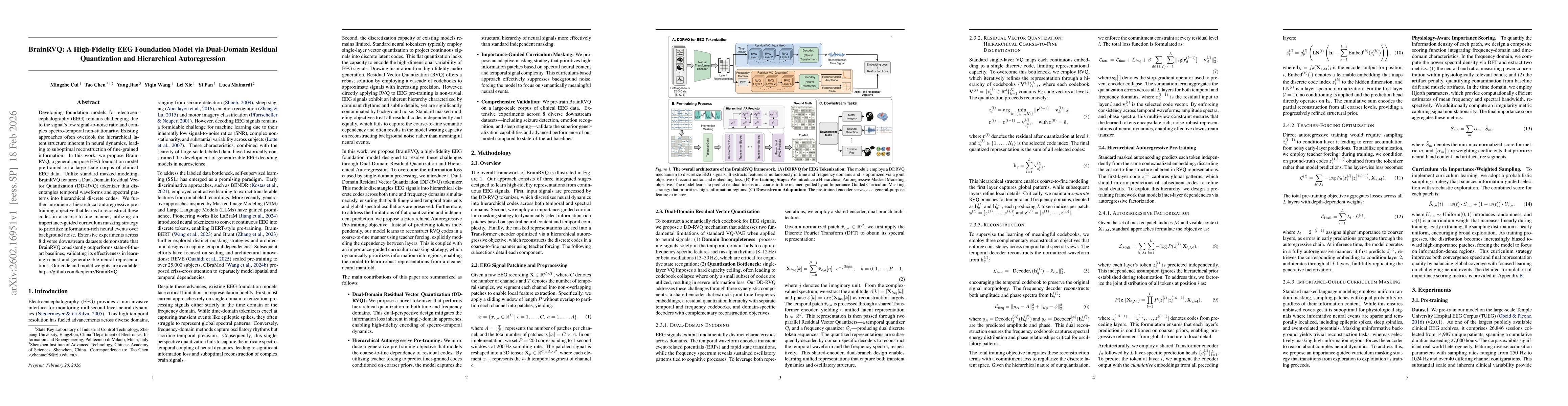Thumbnail for BrainRVQ: A High-Fidelity EEG Foundation Model via Dual-Domain Residual Quantization and Hierarchical Autoregression
