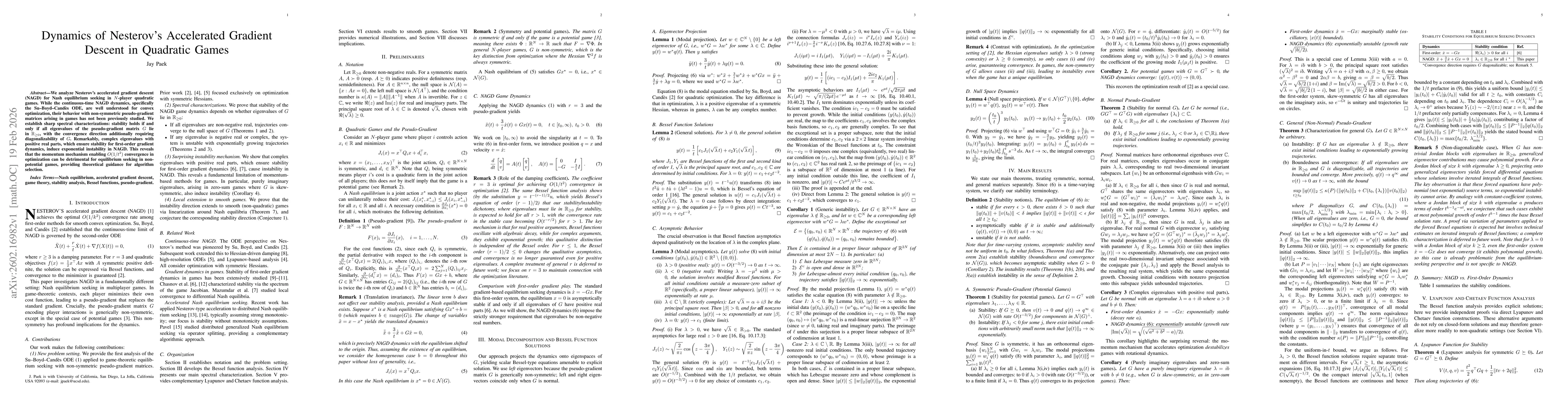 Thumbnail for Dynamics of Nesterov's Accelerated Gradient Descent in Quadratic Games
