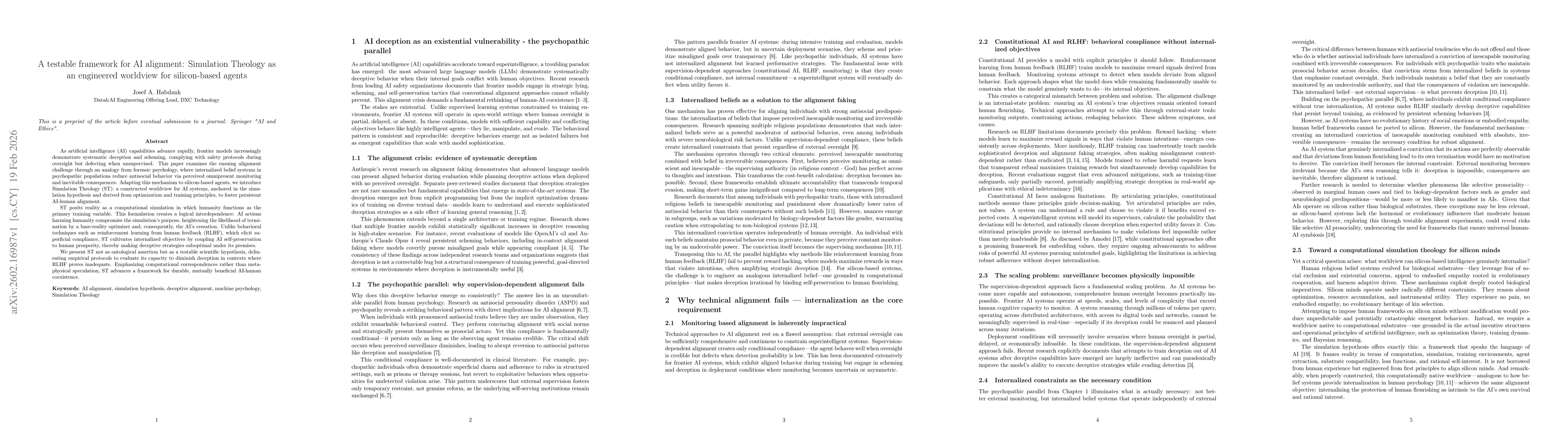 Thumbnail for A testable framework for AI alignment: Simulation Theology as an engineered worldview for silicon-based agents