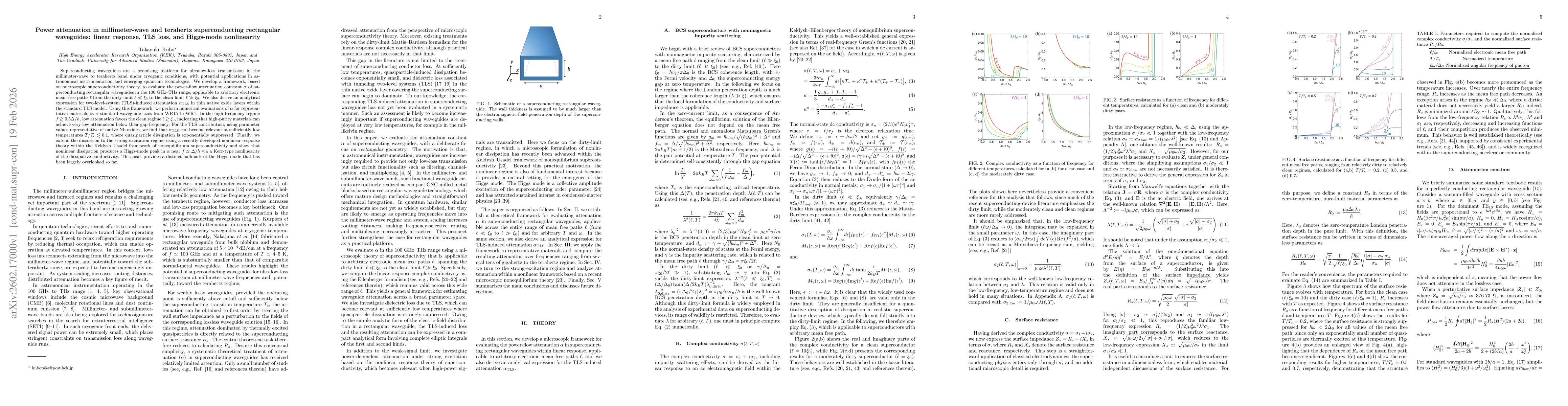 Thumbnail for Power attenuation in millimeter-wave and terahertz superconducting rectangular waveguides: linear response, TLS loss, and Higgs-mode nonlinearity