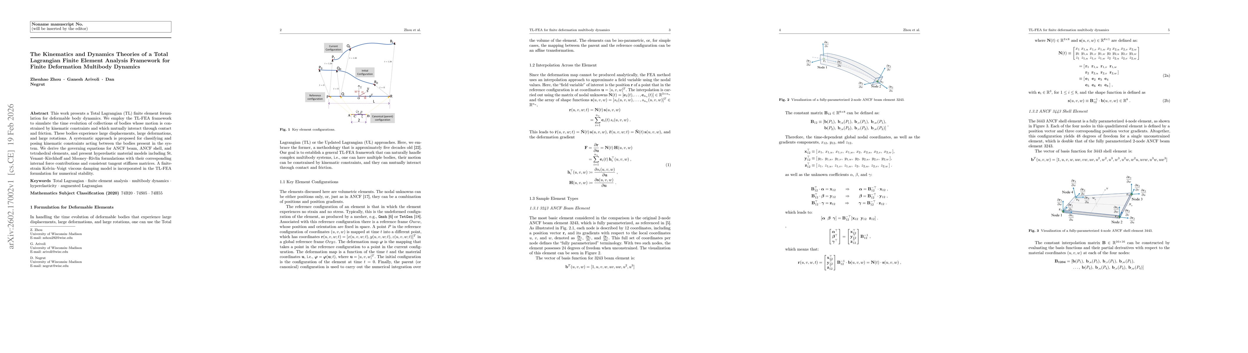 Thumbnail for The Kinematics and Dynamics Theories of a Total Lagrangian Finite Element Analysis Framework for Finite Deformation Multibody Dynamics