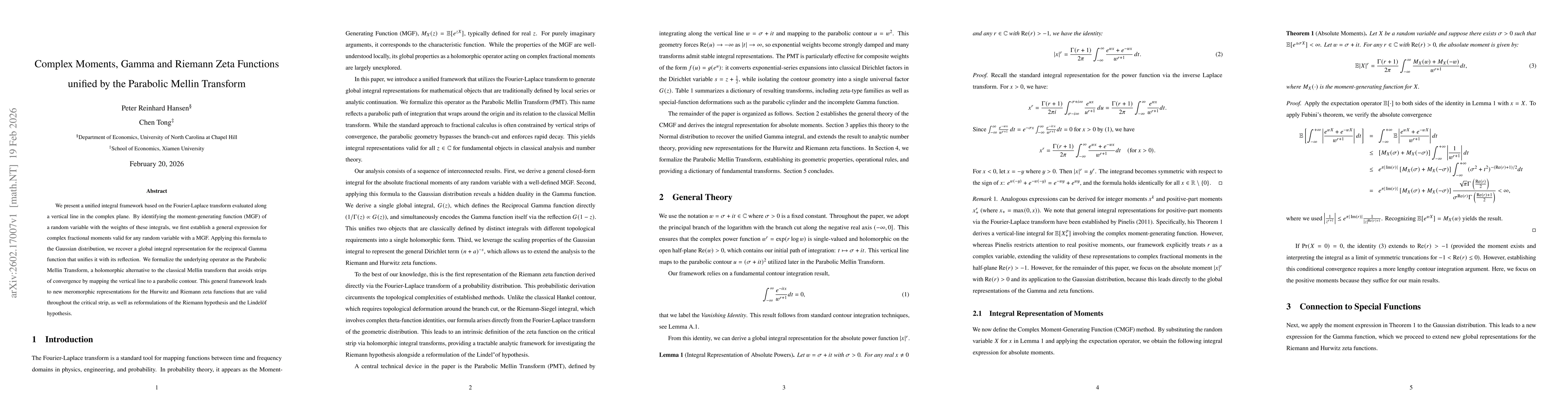 Thumbnail for Complex Moments, Gamma and Riemann Zeta Functions unified by the Parabolic Mellin Transform