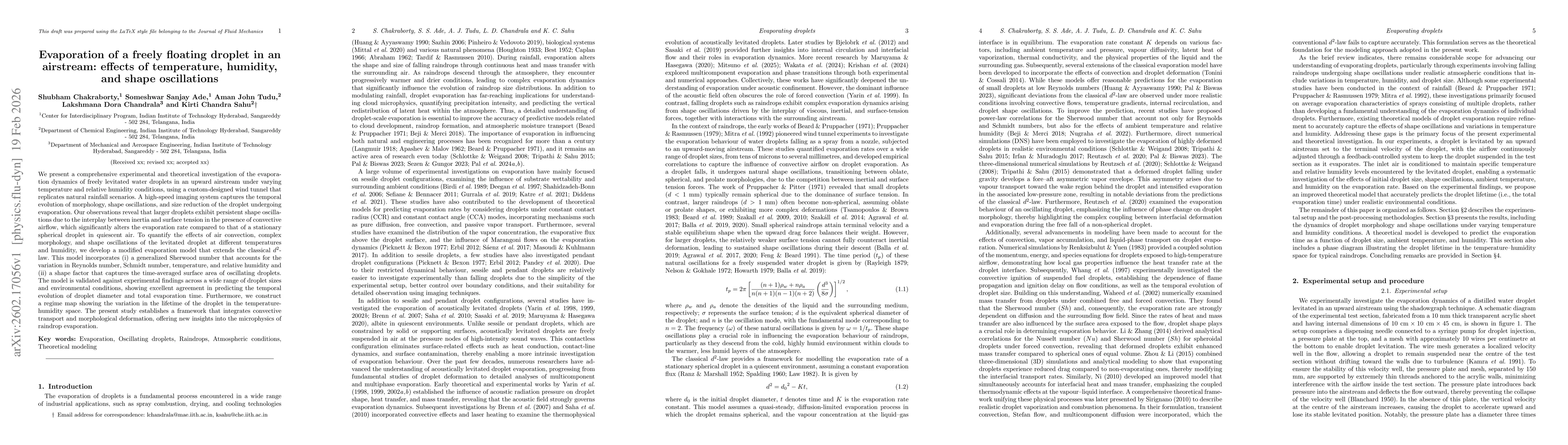 Thumbnail for Evaporation of a freely floating droplet in an airstream: effects of temperature, humidity, and shape oscillations