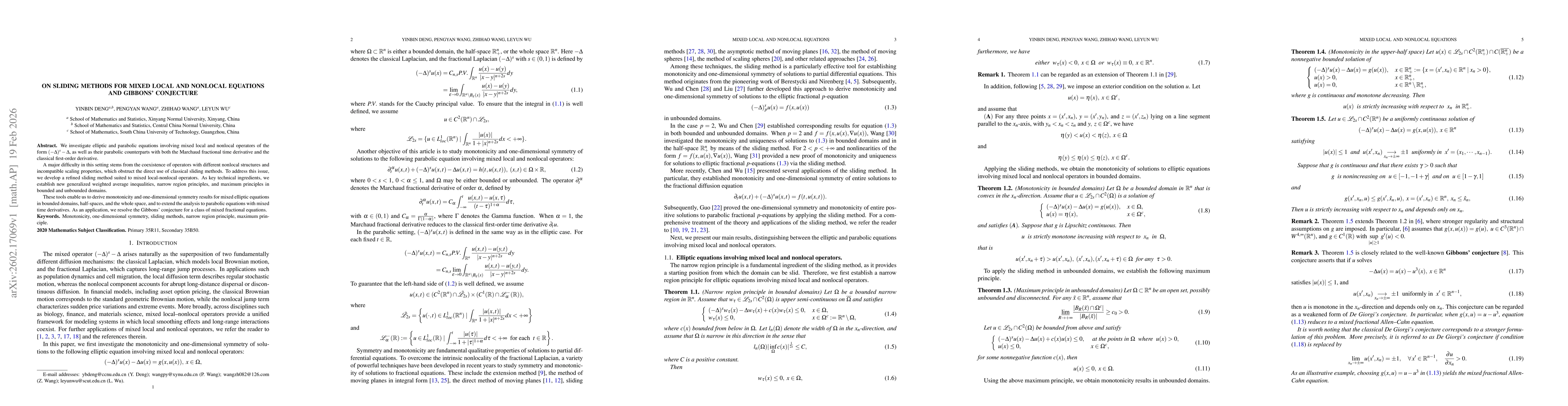 Thumbnail for On sliding methods for mixed local and nonlocal equations and Gibbons' conjecture