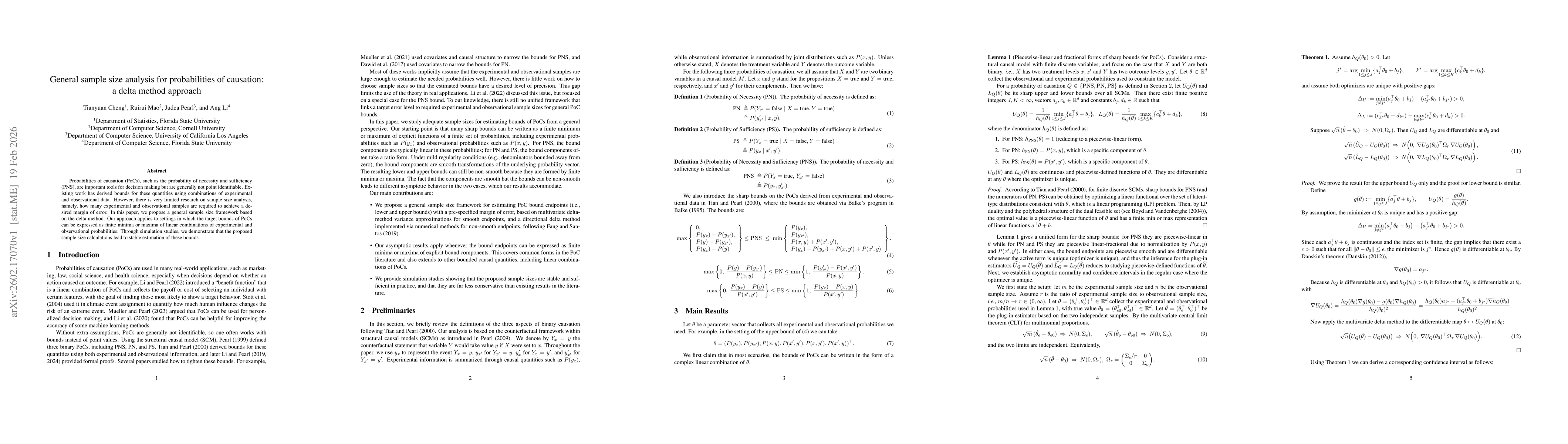 Thumbnail for General sample size analysis for probabilities of causation: a delta method approach