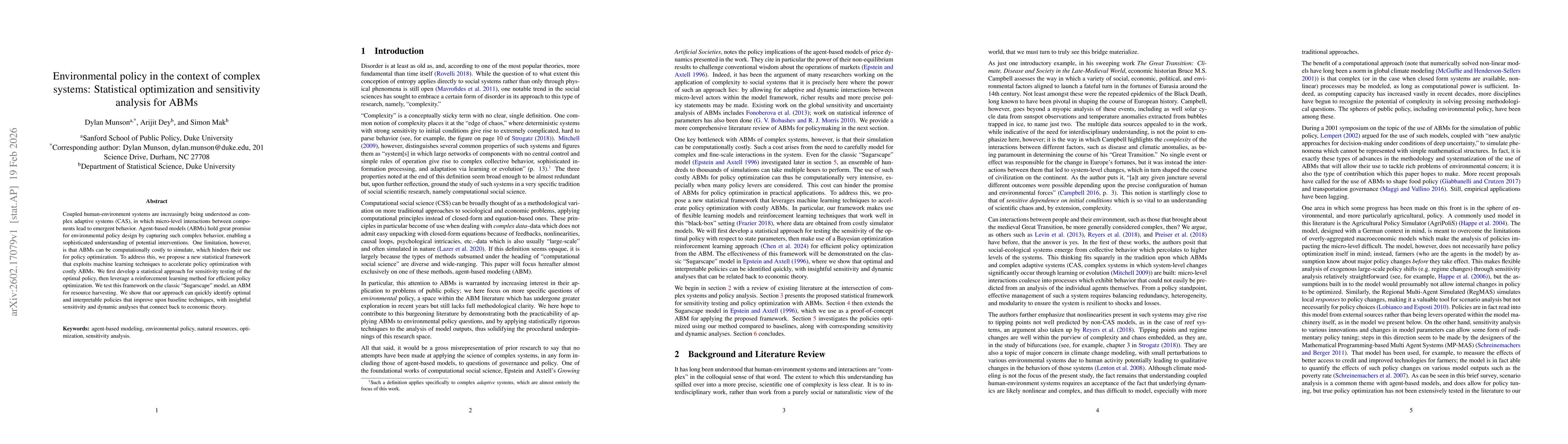 Thumbnail for Environmental policy in the context of complex systems: Statistical optimization and sensitivity analysis for ABMs