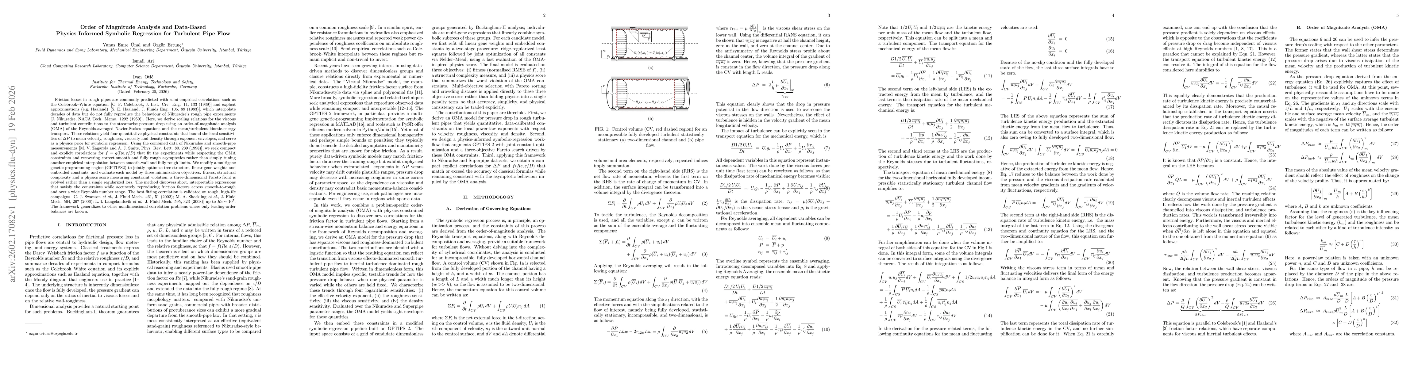 Thumbnail for Order of Magnitude Analysis and Data-Based Physics-Informed Symbolic Regression for Turbulent Pipe Flow