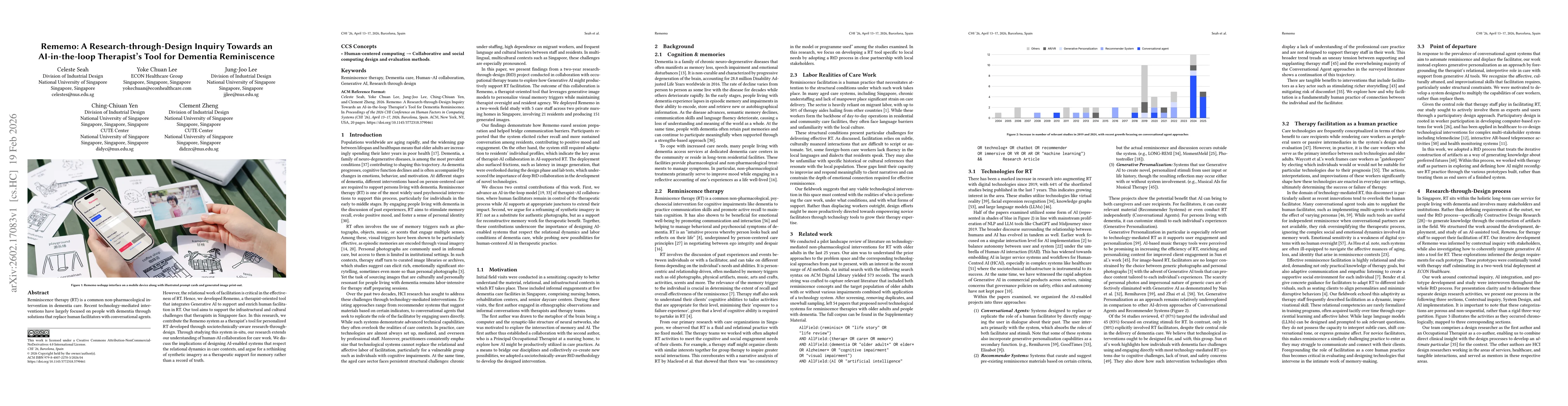 Thumbnail for Rememo: A Research-through-Design Inquiry Towards an AI-in-the-loop Therapist's Tool for Dementia Reminiscence
