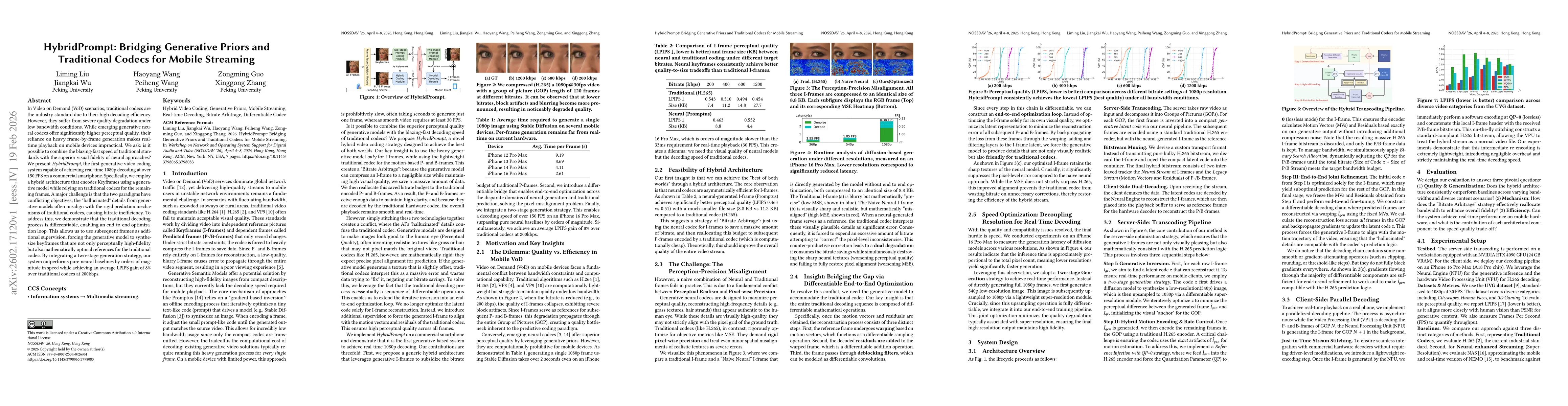 Thumbnail for HybridPrompt: Bridging Generative Priors and Traditional Codecs for Mobile Streaming