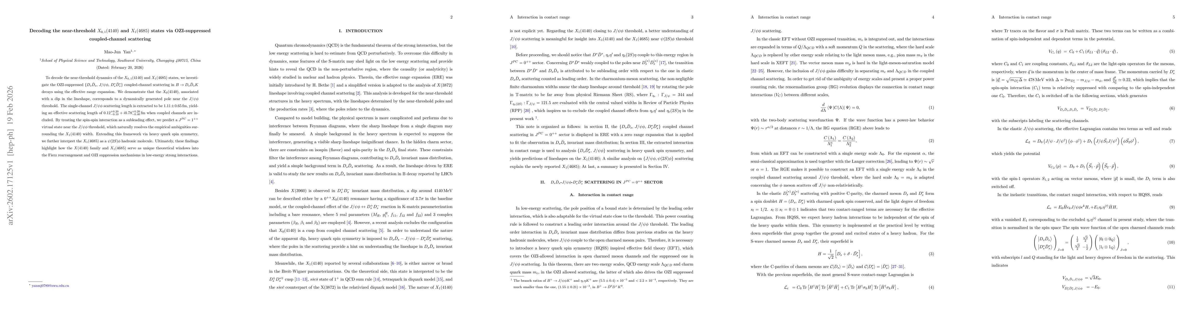 Thumbnail for Decoding the near-threshold $X_{0,\,1}(4140)$ and $X_{1}(4685)$ states via OZI-suppressed coupled-channel scattering