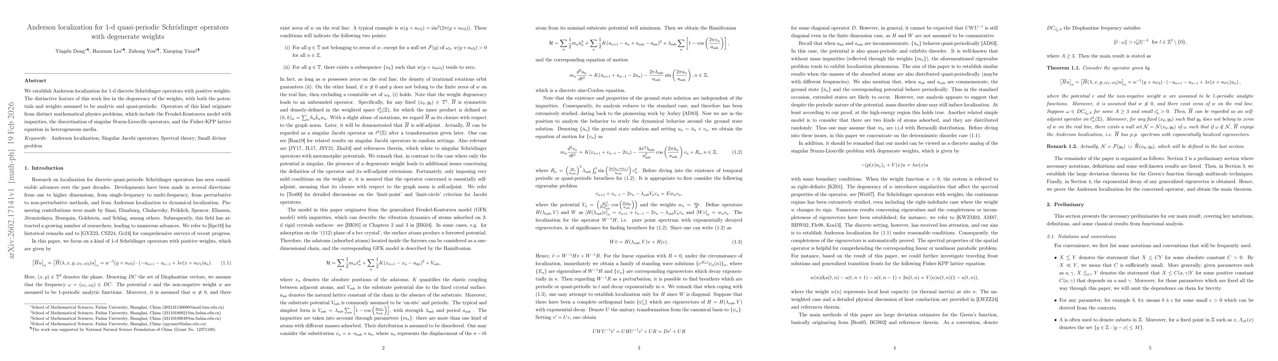 Thumbnail for Anderson localization for 1-d quasi-periodic Schrödinger operators with degenerate weights