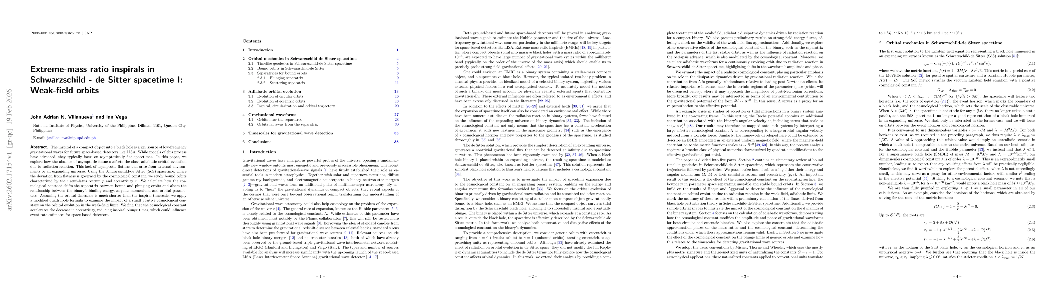 Thumbnail for Extreme-mass ratio inspirals in Schwarzschild - de Sitter spacetime I: Weak-field orbits