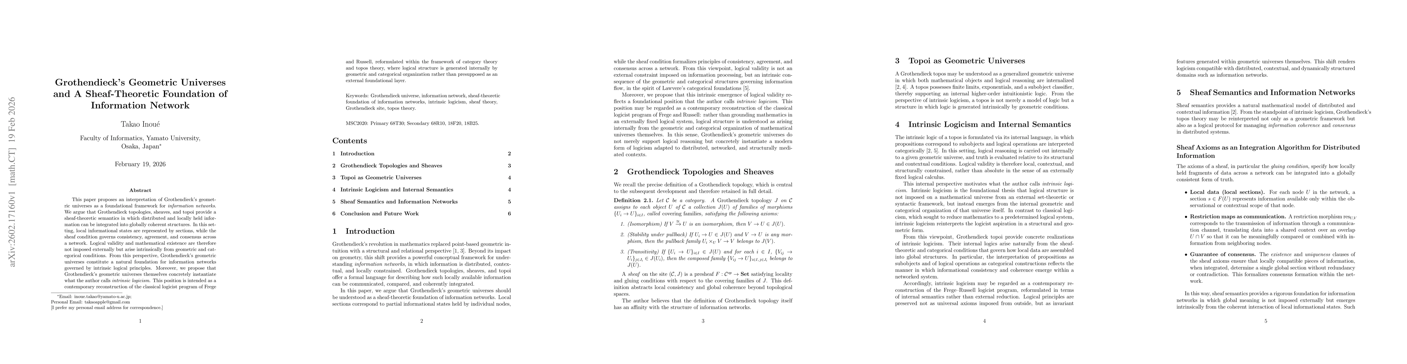 Thumbnail for Grothendieck's Geometric Universes and A Sheaf-Theoretic Foundation of Information Network