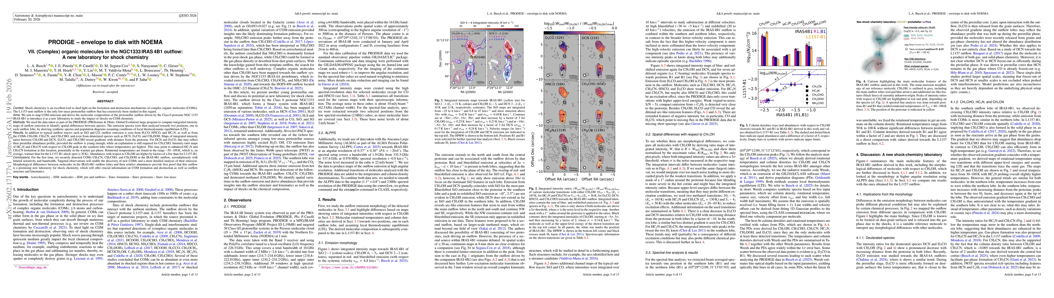 Thumbnail for PRODIGE - envelope to disk with NOEMA: VII. (Complex) organic molecules in the NGC1333 IRAS4B1 outflow: A new laboratory for shock chemistry