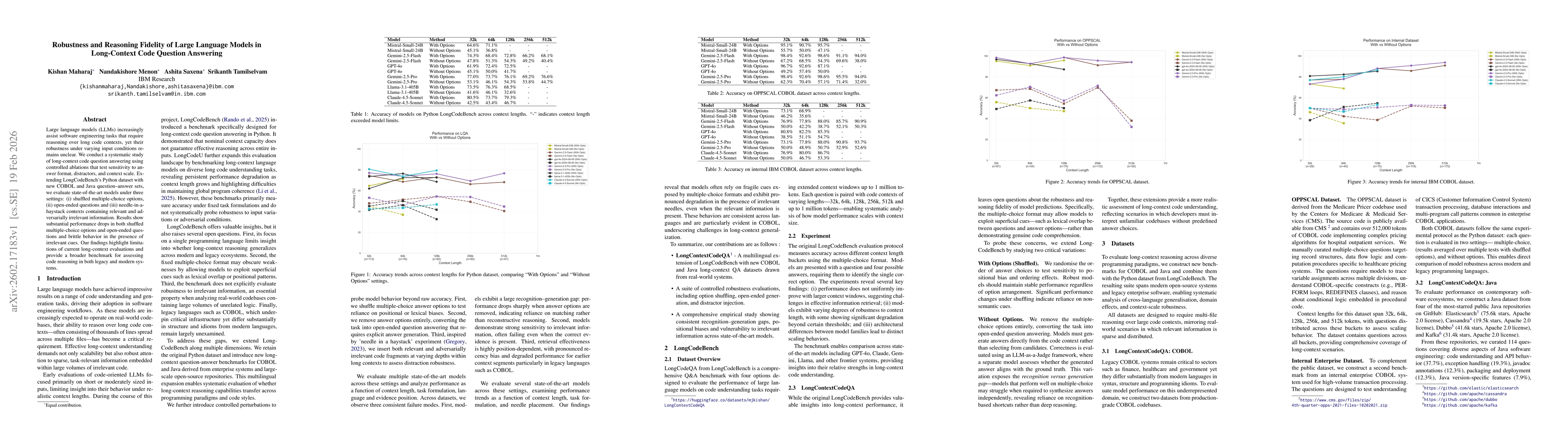 Thumbnail for Robustness and Reasoning Fidelity of Large Language Models in Long-Context Code Question Answering