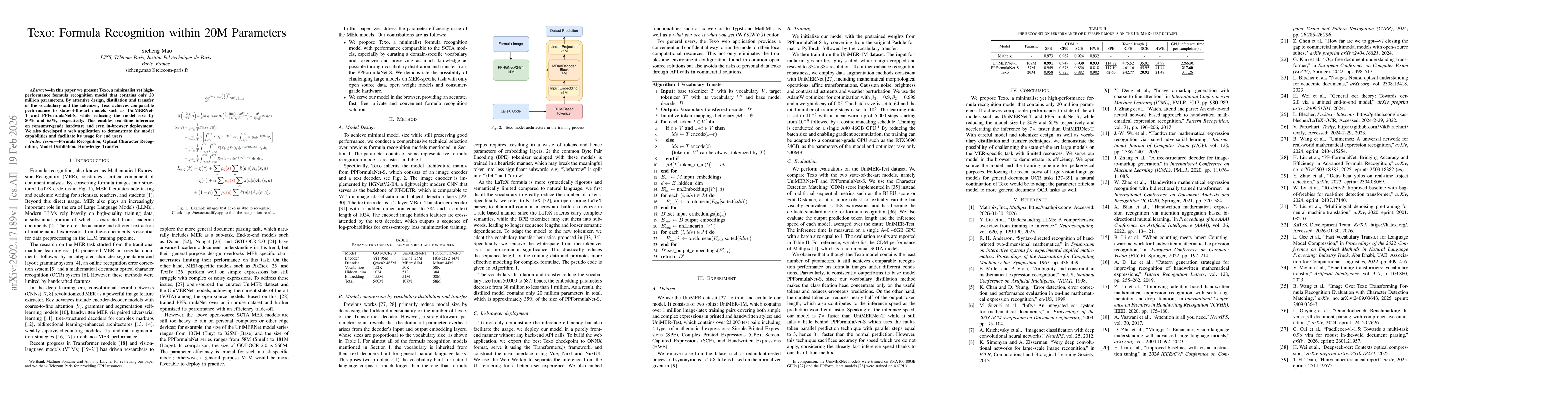 Thumbnail for Texo: Formula Recognition within 20M Parameters