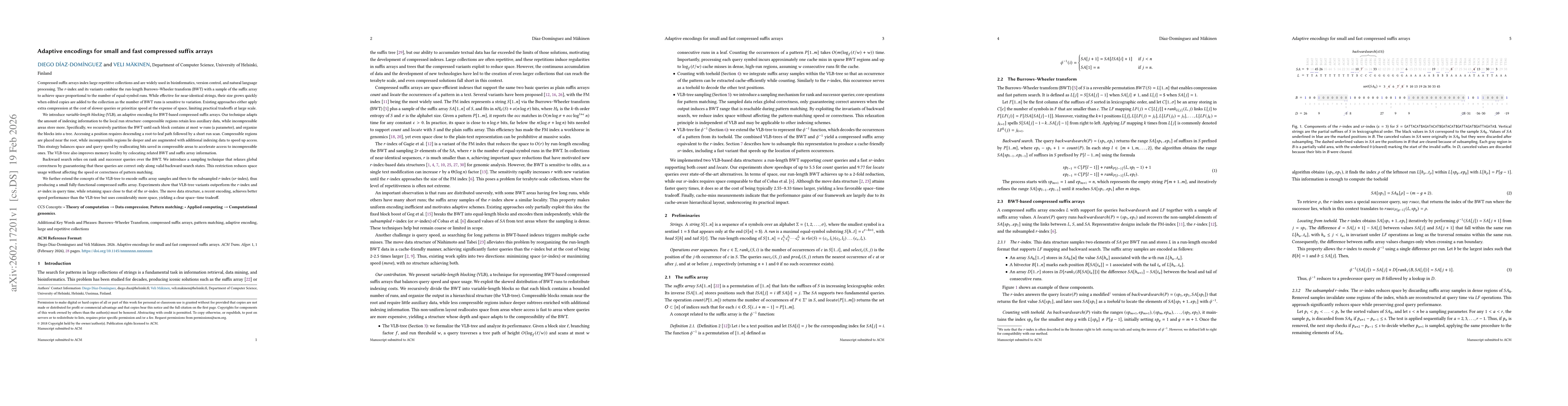 Thumbnail for Adaptive encodings for small and fast compressed suffix arrays