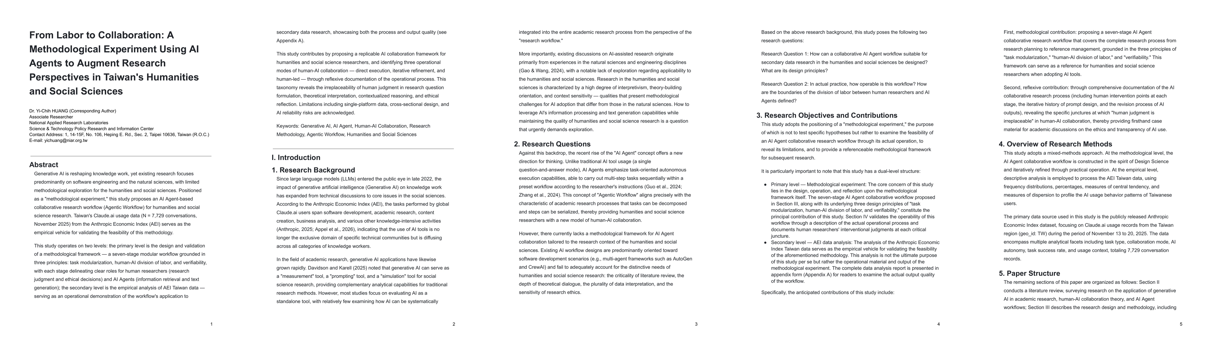 Thumbnail for From Labor to Collaboration: A Methodological Experiment Using AI Agents to Augment Research Perspectives in Taiwan's Humanities and Social Sciences