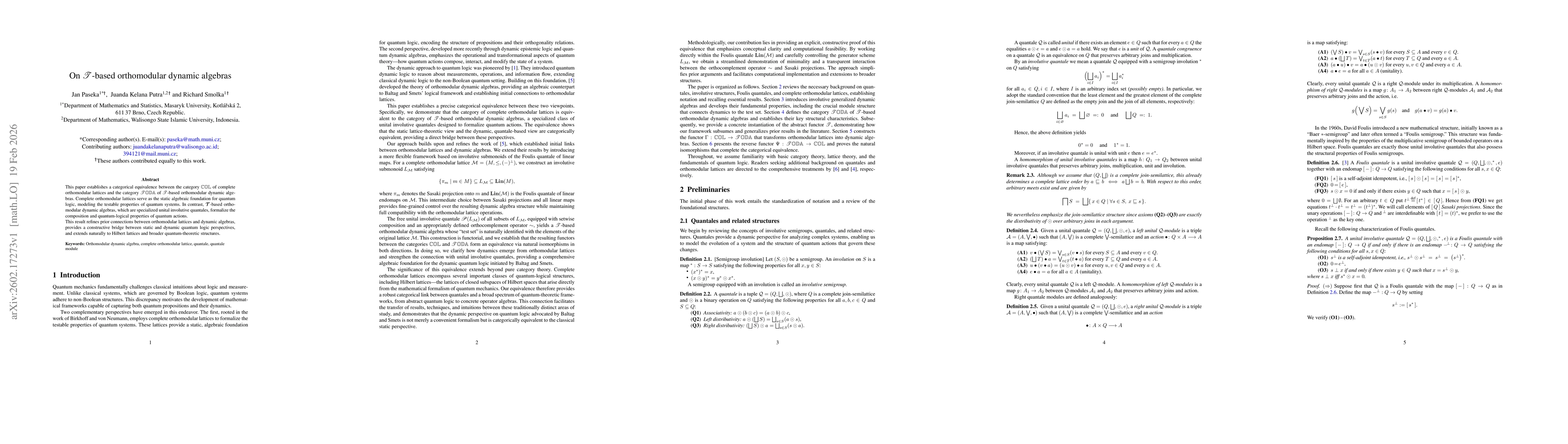 Thumbnail for On $\mathscr{T}$-based orthomodular dynamic algebras