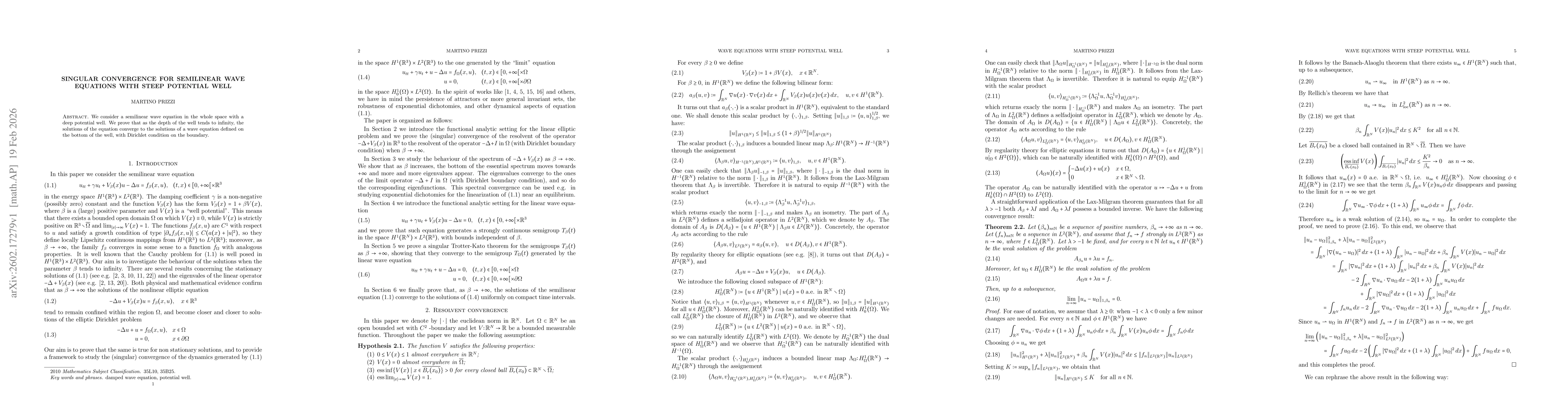 Thumbnail for Singular convergence for semilinear wave equations with steep potential well