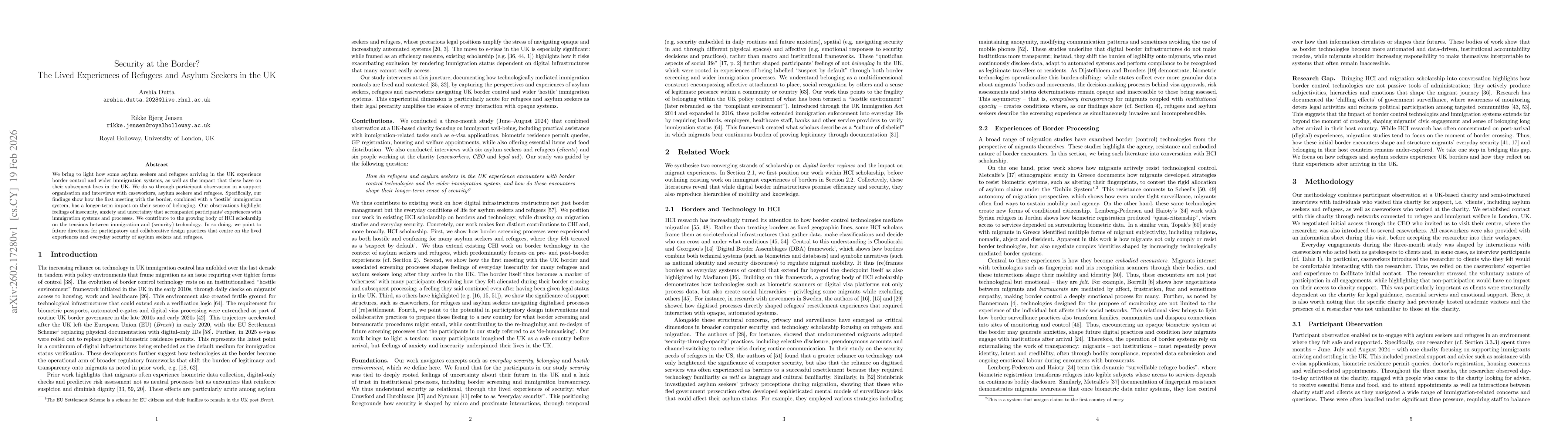 Thumbnail for Security at the Border? The Lived Experiences of Refugees and Asylum Seekers in the UK