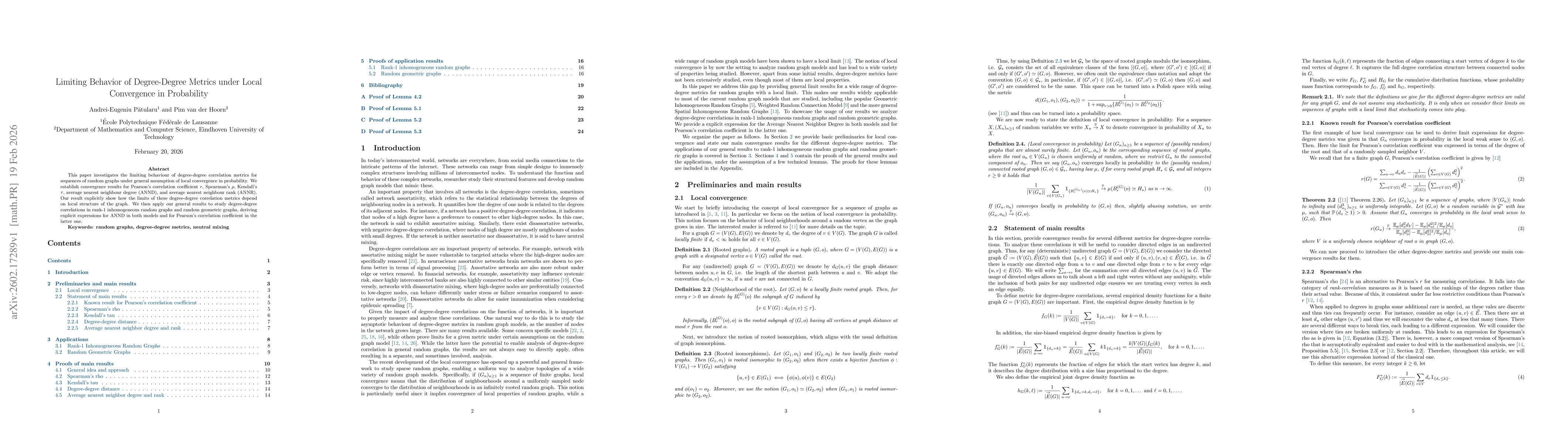 Thumbnail for Limiting Behavior of Degree-Degree Metrics under Local Convergence in Probability